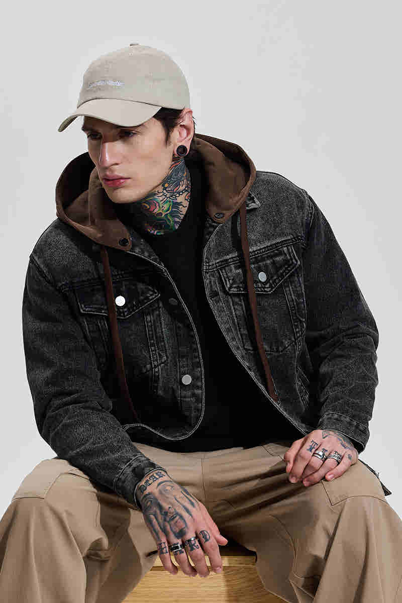 DARK GREY DENIM SHACKET FOR MEN'S - STYLOPEX
