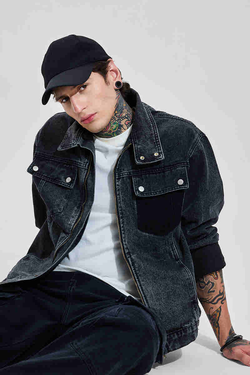 DARK GREY DENIM SHACKET FOR MEN'S - STYLOPEX